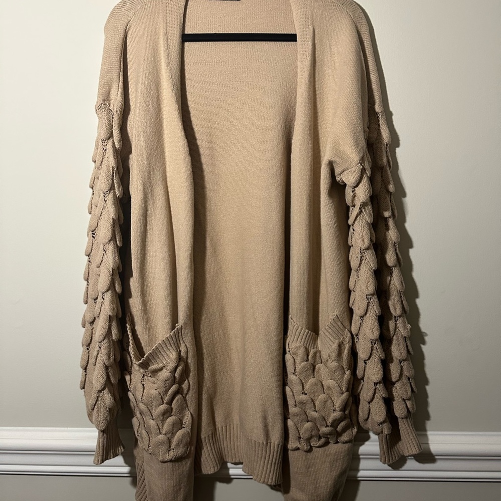 Beige Women's Sweater with Textured Sleeves